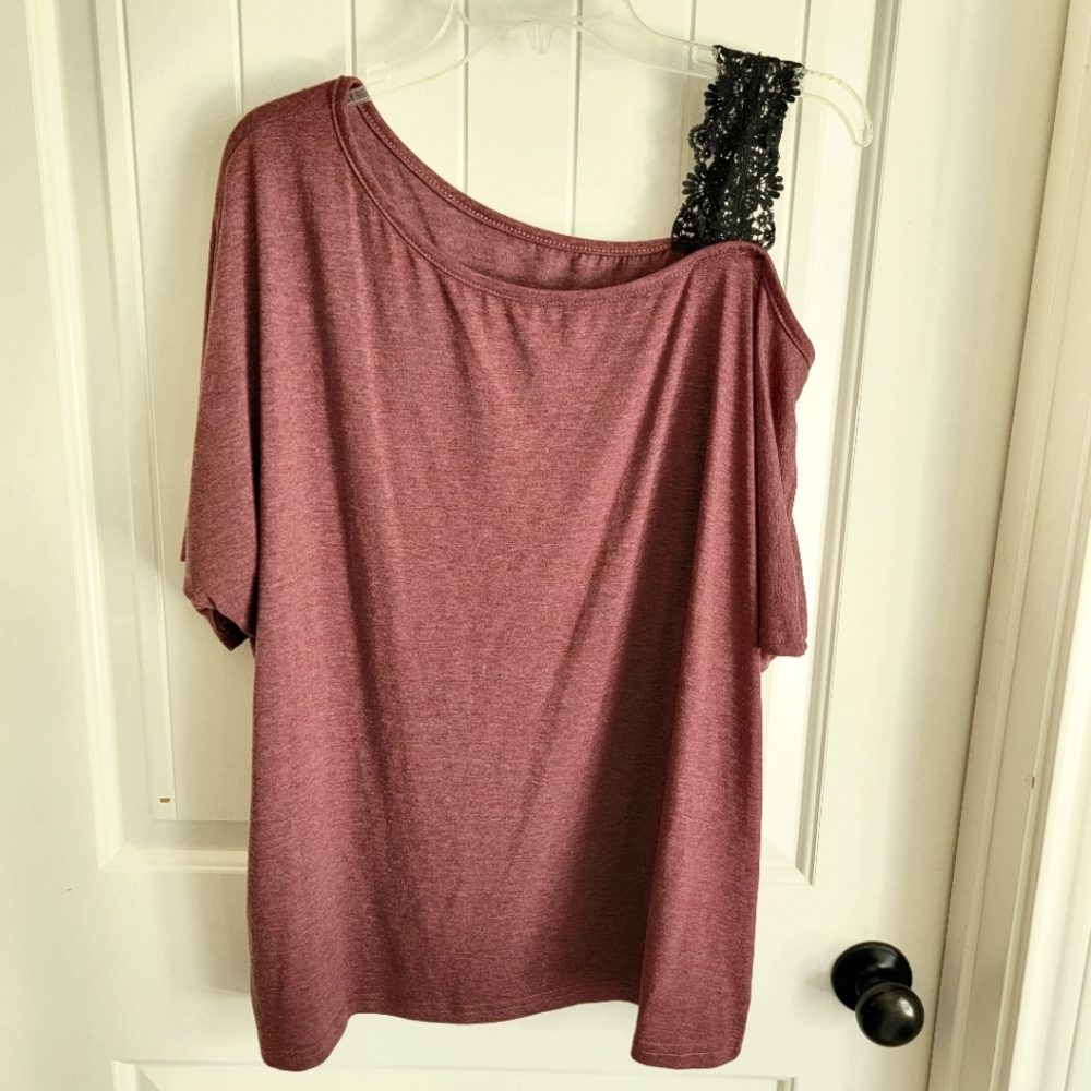 Purple Mauve Shein One Shoulder Lace Detail T Shirt
